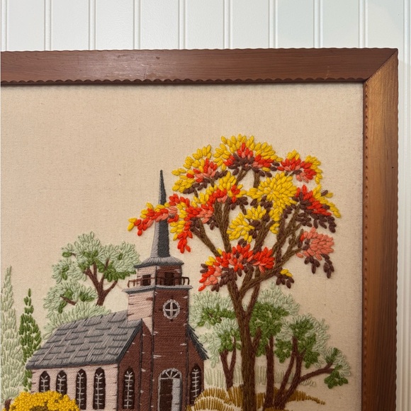 Handcrafted Church Scene Embroidery Art - Picture 3 of 4